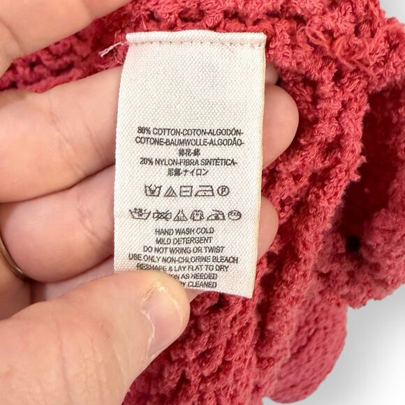 Free People Halo Dolman Oversized Chunky Knit Pullover Sweater Coral Pink Medium - Picture 7 of 13